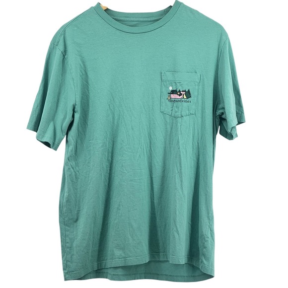 Vineyard Vines Other - Vineyard Vines Mens Camping Whale Pocket T-Shirt Green Cotton Graphic Tee Sz M